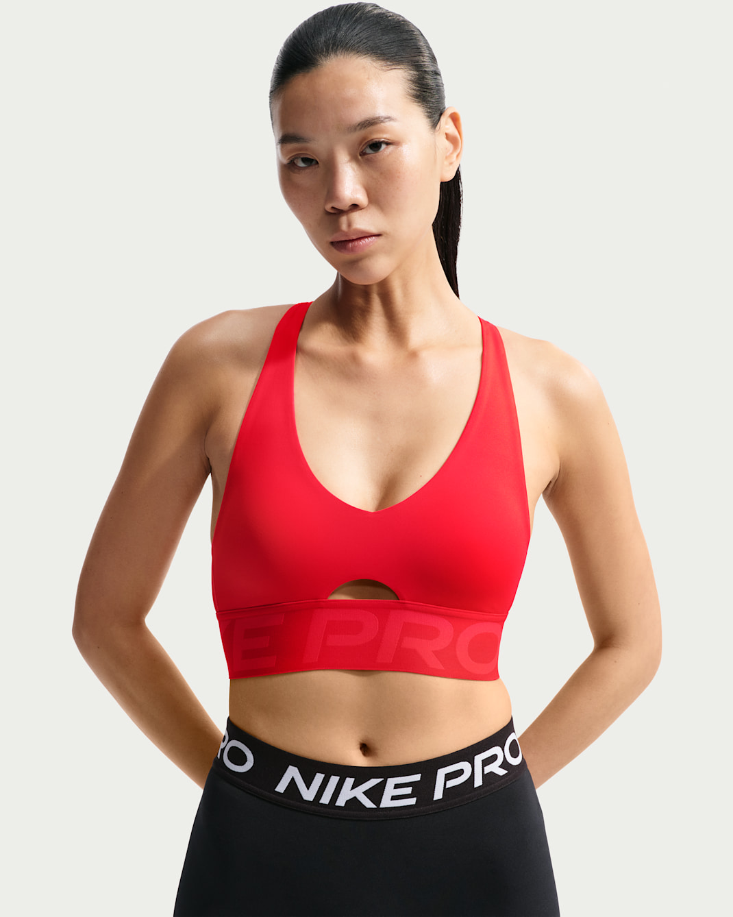 나이키 프로 스컬프트 여성 미디엄 서포트 패드 스포츠 브라 - 라이트 크림슨/엠버 글로우/화이트