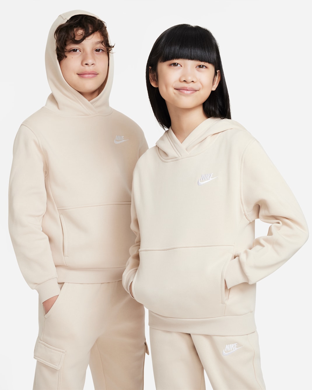Nike Sportswear Club Fleece Big Kids' Pullover Hoodie - Sanddrift/White