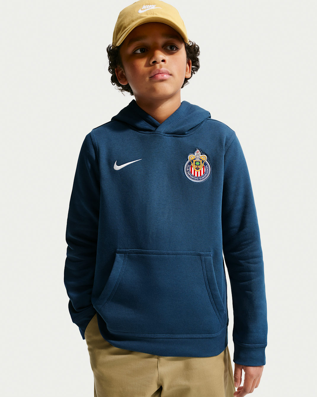 Sudadera con gorro sin cierre de futbol Nike para niño talla grande C.D. Guadalajara Club - Azul valiente/Blanco