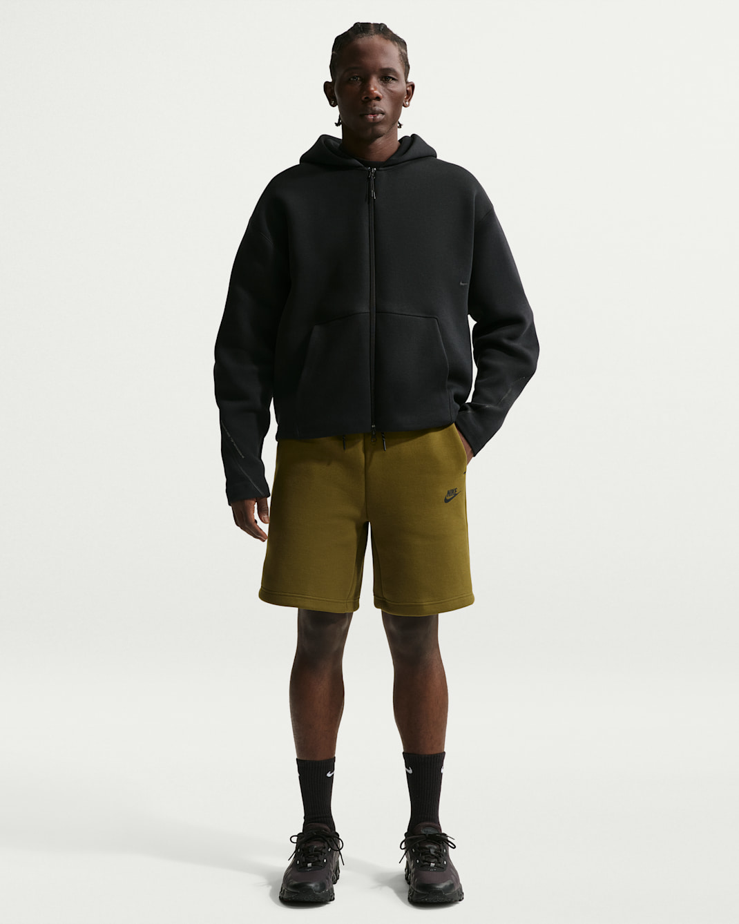 Shorts de tejido Fleece para hombre Nike Tech - Chaleco oliva/Negro