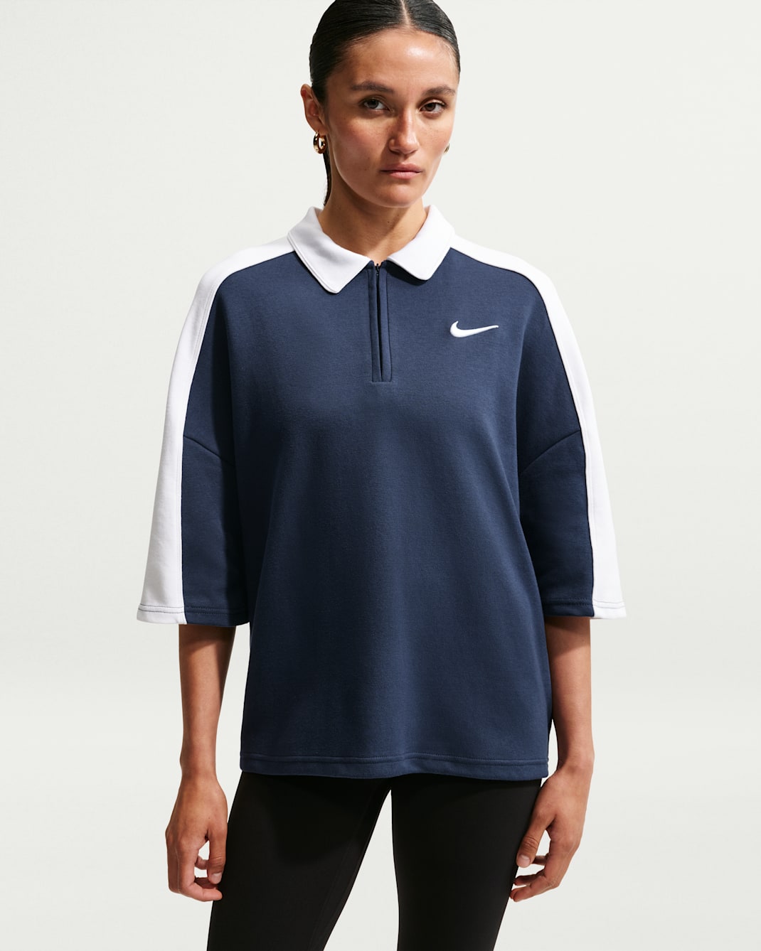 Nike Sportswear Women's Short-Sleeve Polo Top - Midnight Navy/White