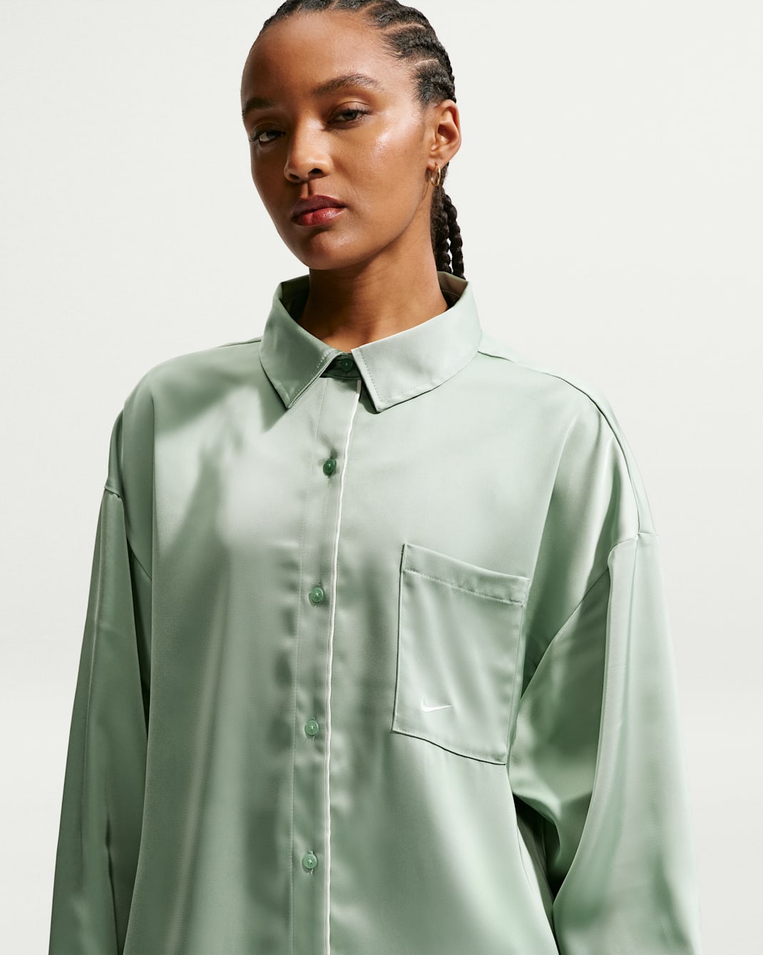 Nike Sportswear Women's Oversized Satin Long-Sleeve Top - Steam/Sail