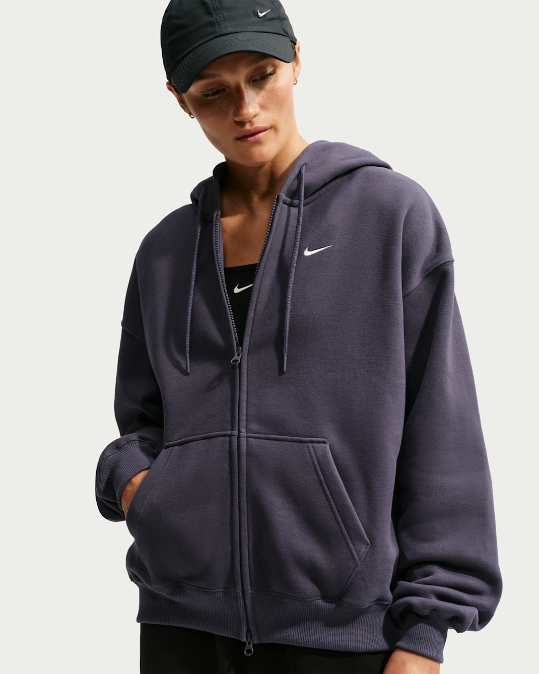 Sweat à capuche oversize à zip d'épaisseur moyenne Nike Studio Fleece pour femme - Gridiron/Sail