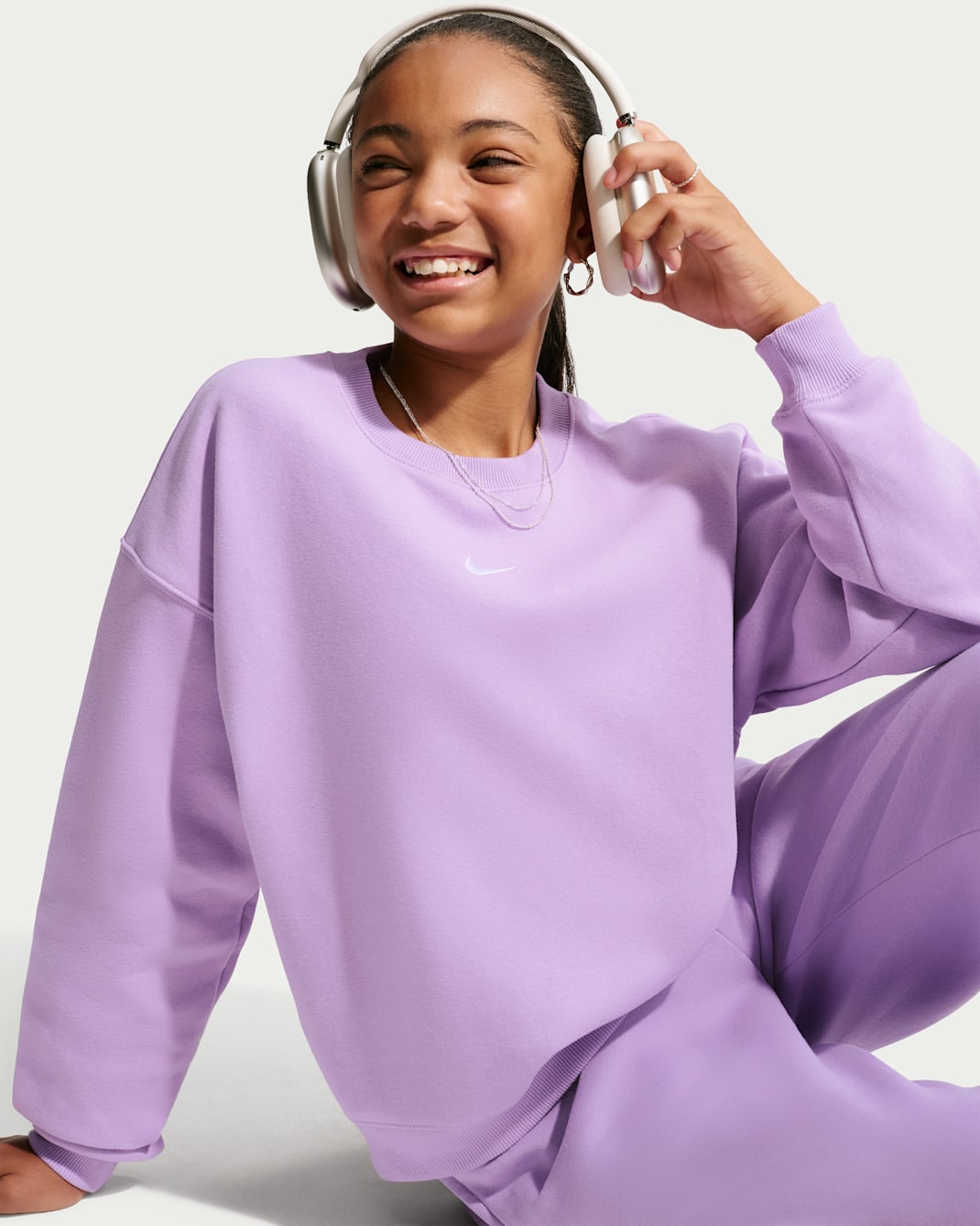 Nike Sportswear Studio Girls' Boxy Fleece Crew Neck - Violet Star/White