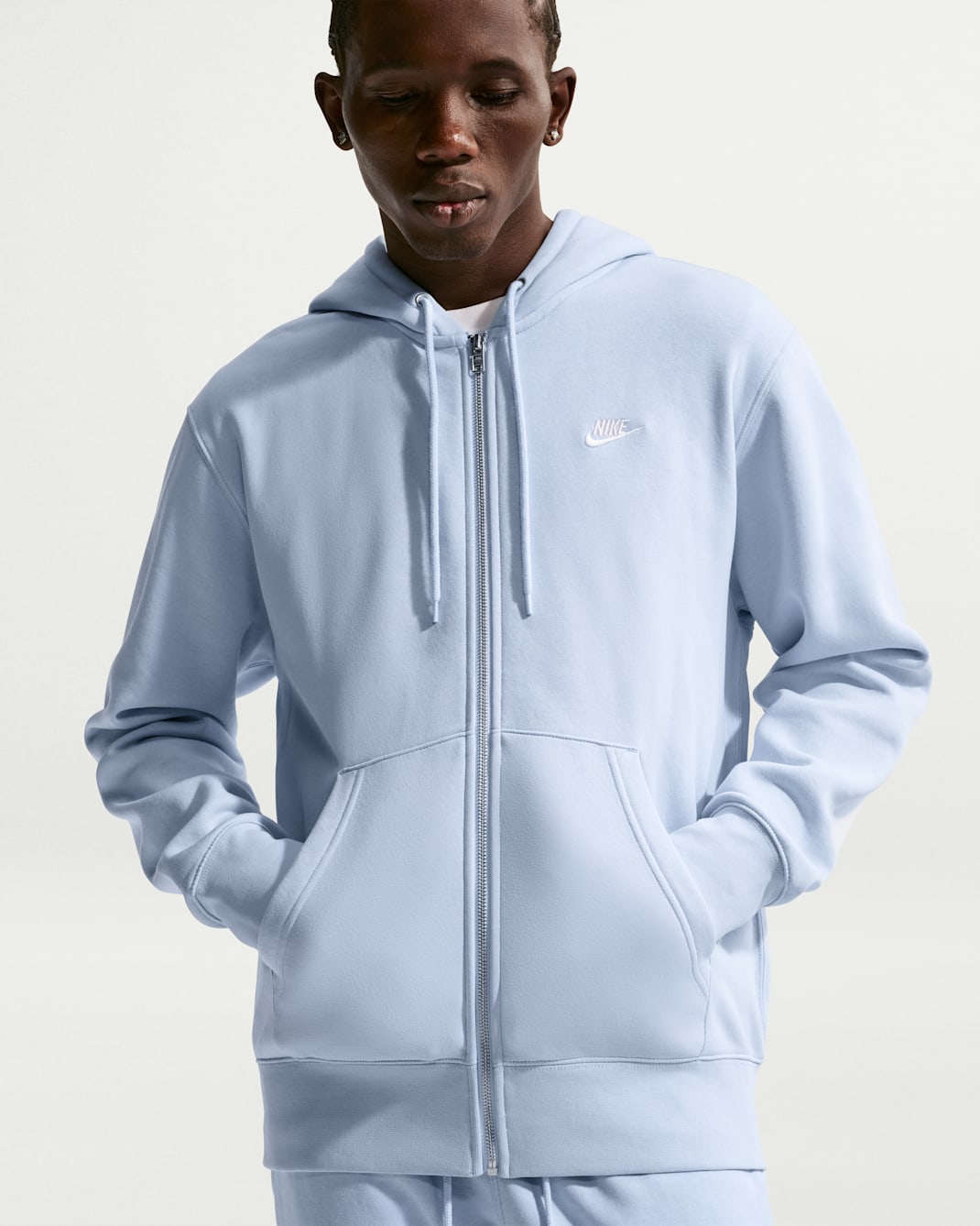 Sudadera con gorro de tejido Fleece y cierre completo para hombre Nike Club - Azul hidrógeno/Azul hidrógeno/Blanco