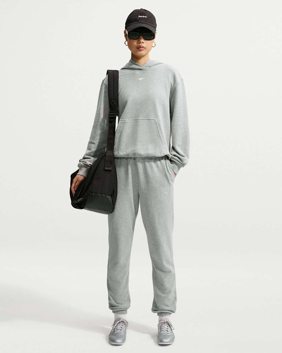 Nike Studio Fleece Lightweight 'French Terry' Women's Mid-Rise Cuffed Trousers - Dark Grey Heather/Sail