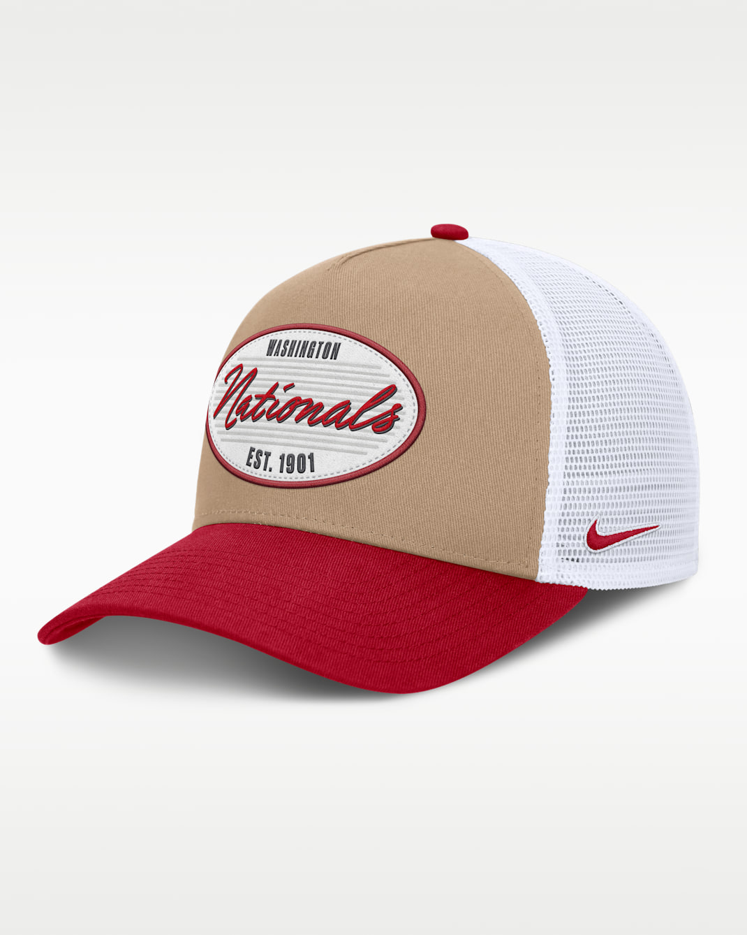 Washington Nationals Rise Men's Nike MLB A-Frame Trucker Adjustable Hat - Khaki/Red/White/Red