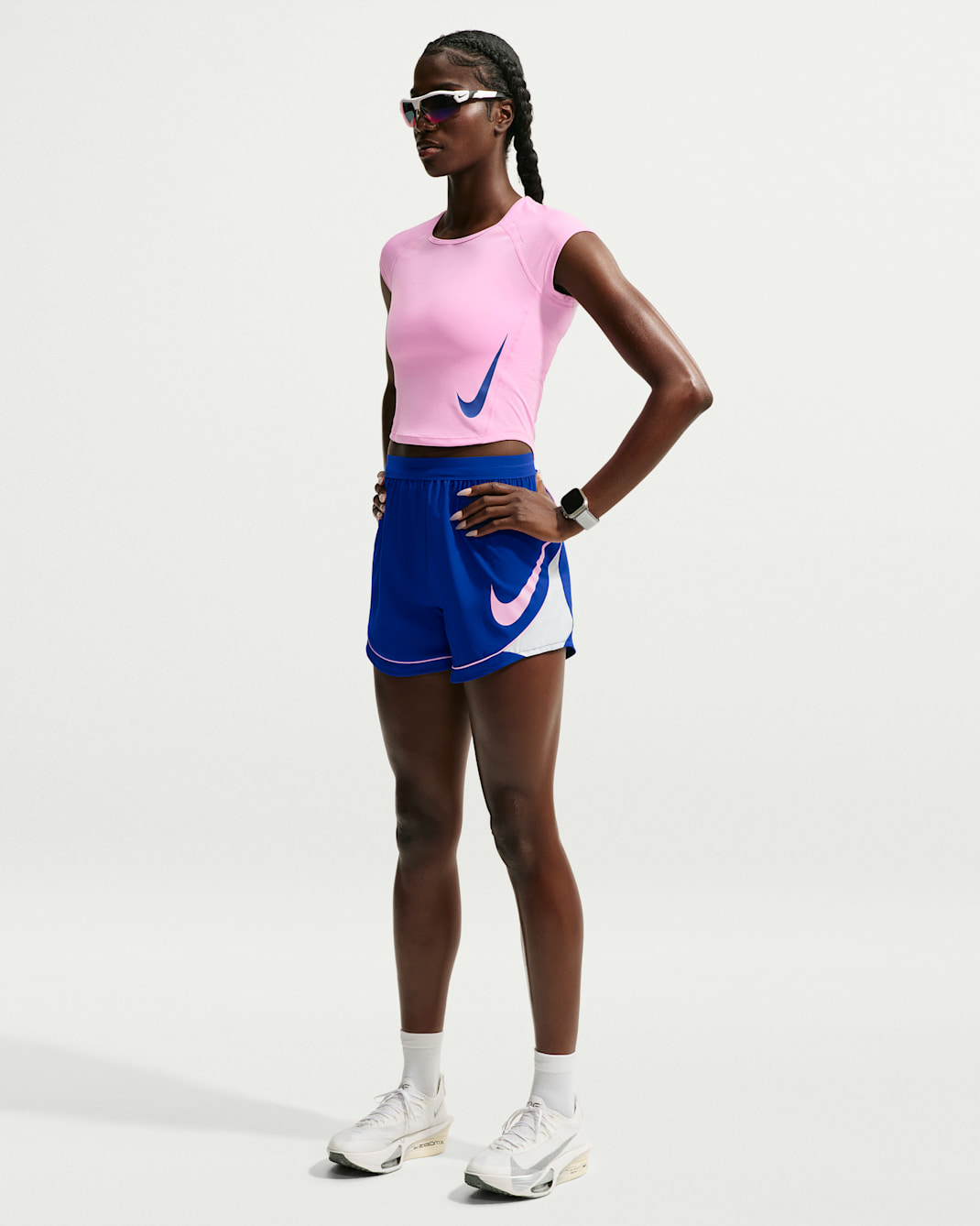 Nike Swoosh Women's Dri-FIT Mid-Rise Unlined Running Shorts - Old Royal/Football Grey/Pink Rise