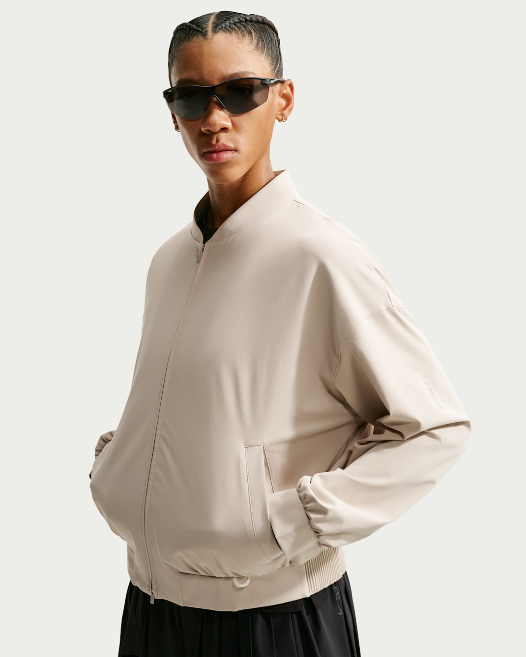 Nike 24.7 PerfectStretch Women's Dri-FIT UV Protection Oversized Bomber Jacket - Cream II/College Grey