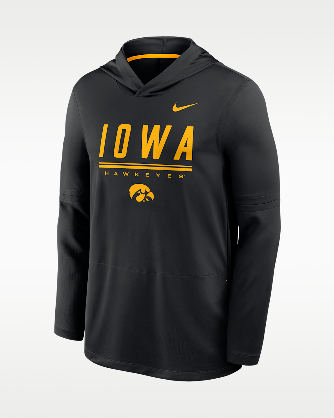 Iowa Sideline Men's Nike Dri-FIT College Long-Sleeve Hooded Top - Black/University Gold