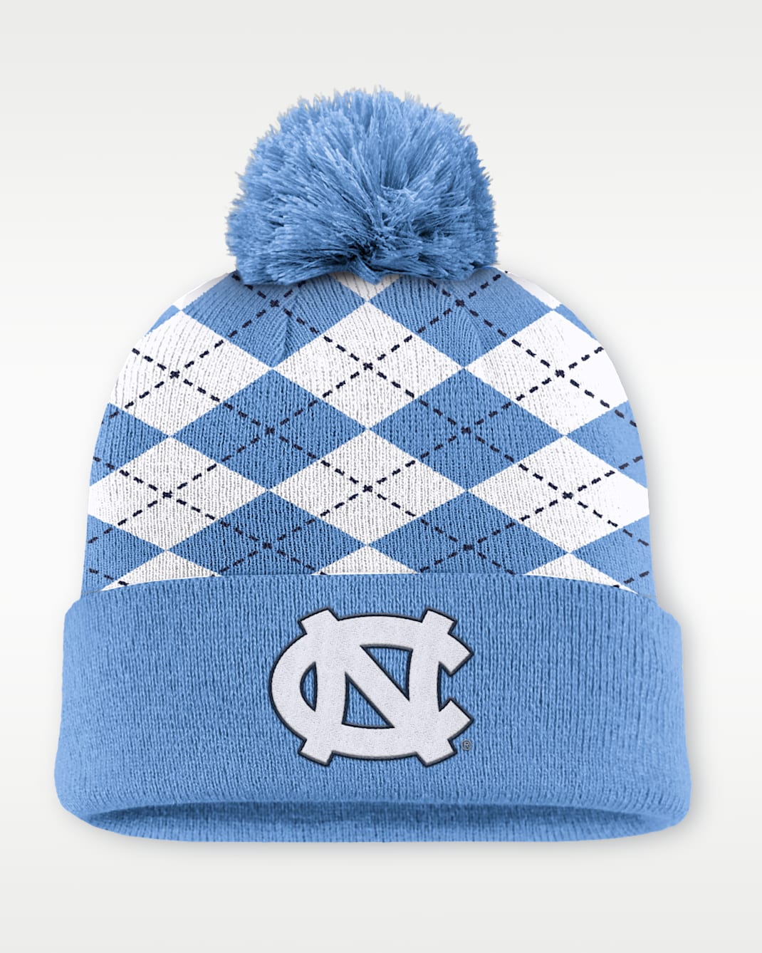 Gorro con pompón y dobladillo universitario marca Jordan para hombre North Carolina Peak Argyle - Azul claro