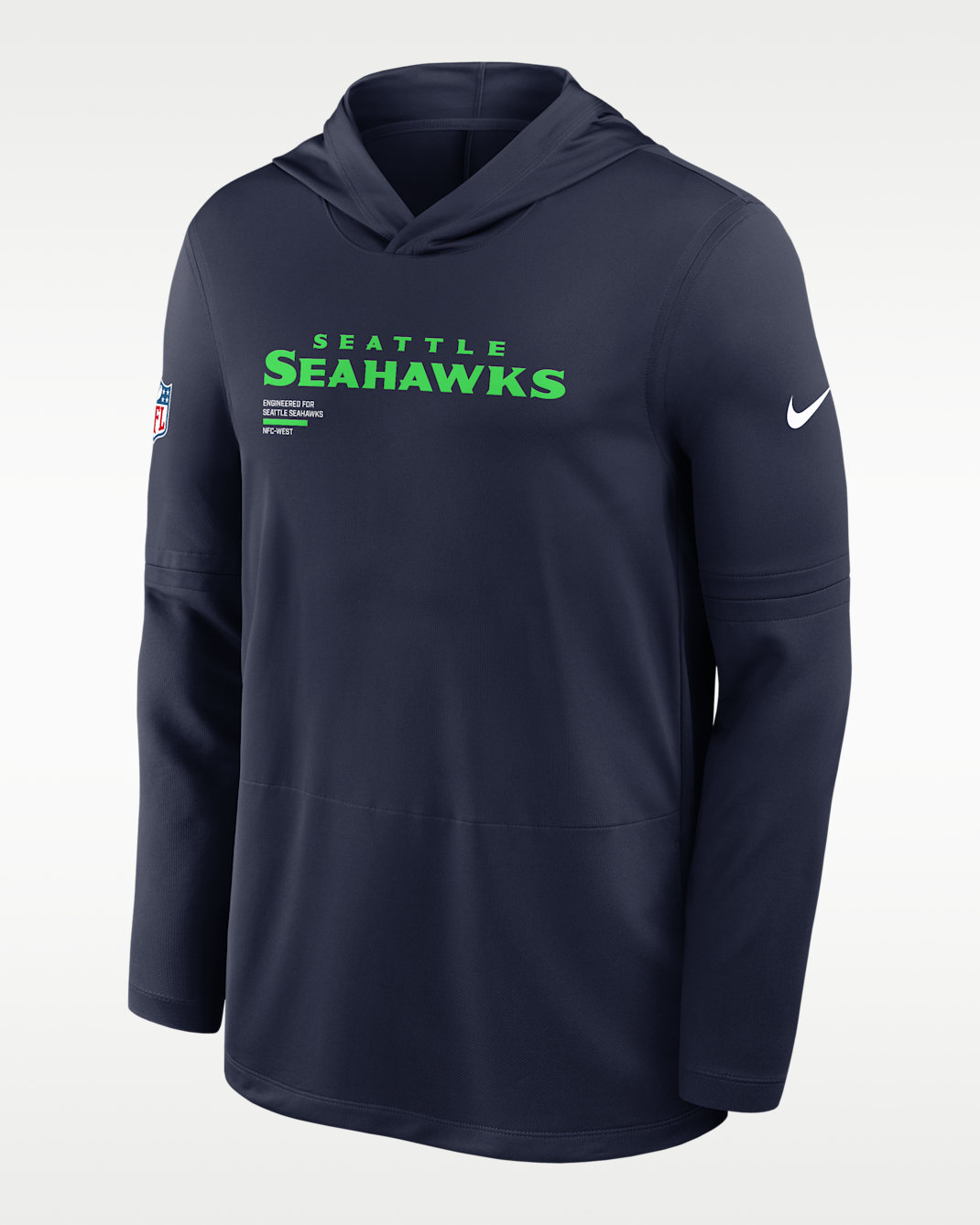 Playera de manga larga Nike Dri-FIT de la NFL con gorro para hombre Seattle Seahawks Pure Fury Sideline - Azul marino