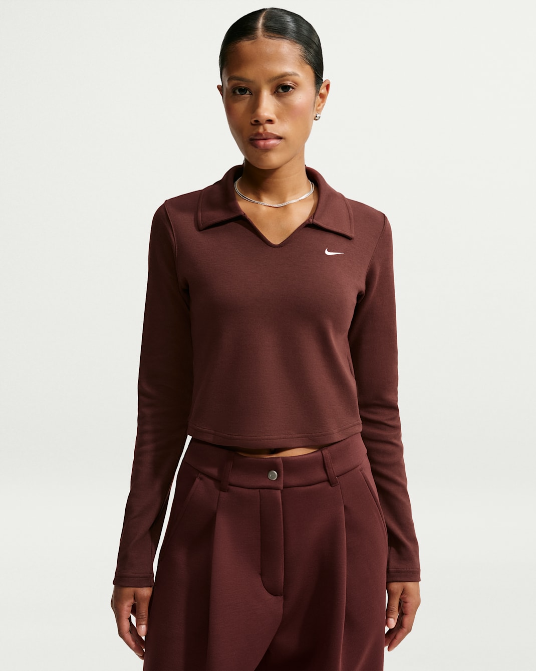 Nike Sportswear Women's Tight Long-Sleeve Cropped Polo - Mystic Dates/White