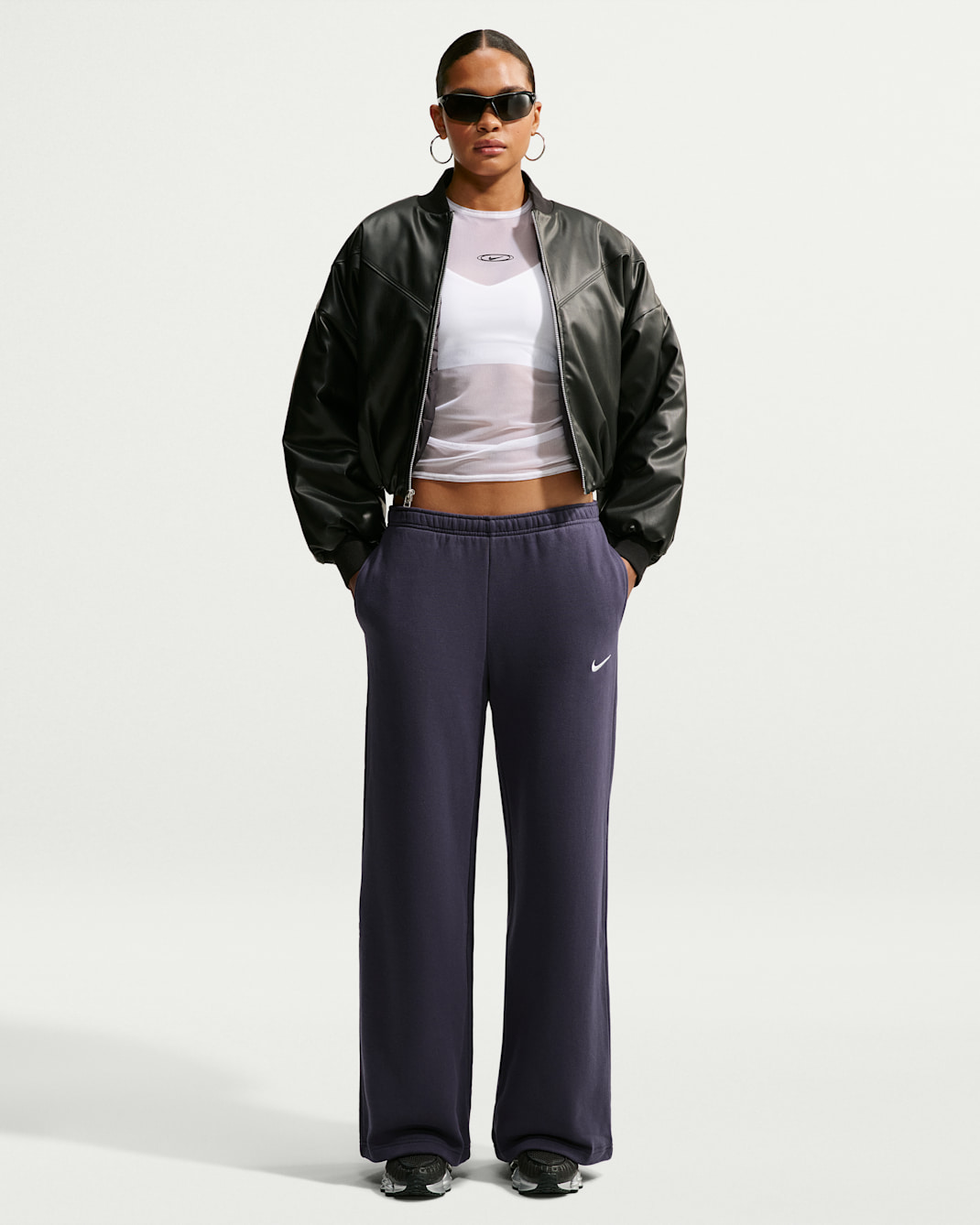 Pants de tiro medio y pierna amplia para mujer Nike Studio Fleece Medium Weight - Parrilla/Vela