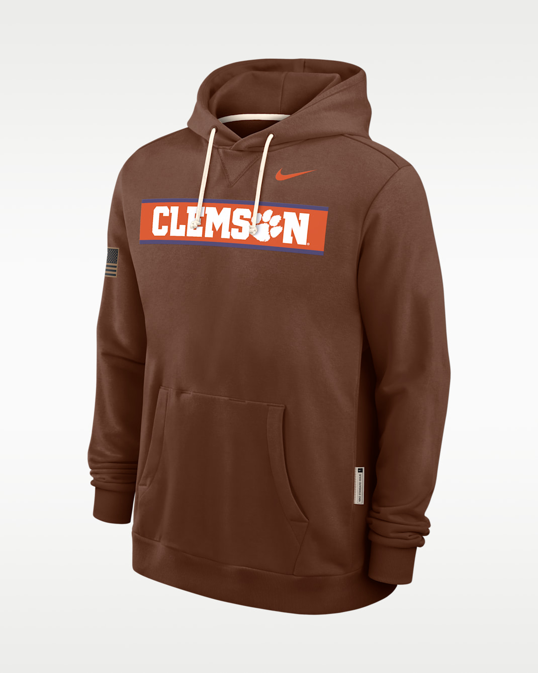 Sudadera con gorro sin cierre universitaria Nike Dri-FIT para hombre Clemson 2026 Military Appreciation Standard Issue - Marrón