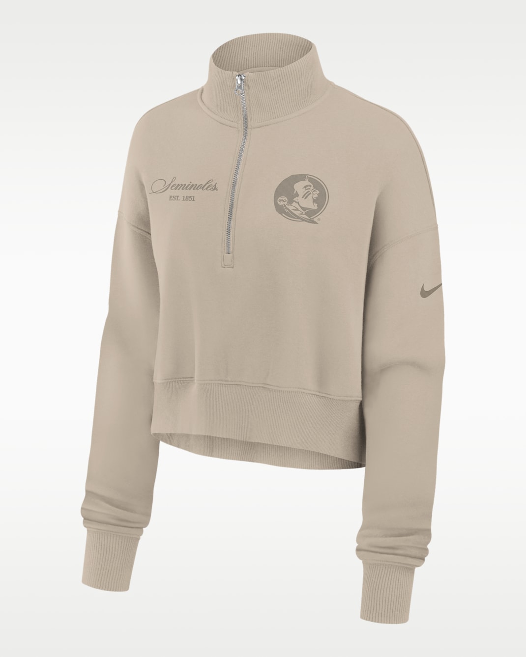 Florida State Neutral Stance Collection Phoenix Women's Nike College Oversized Cropped 1/4-Zip Crew - Tan/Beige