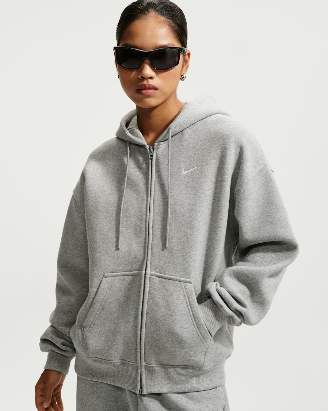 Nike Studio Fleece Medium Weight Women's Oversized Full-Zip Hoodie - Dark Grey Heather/Sail