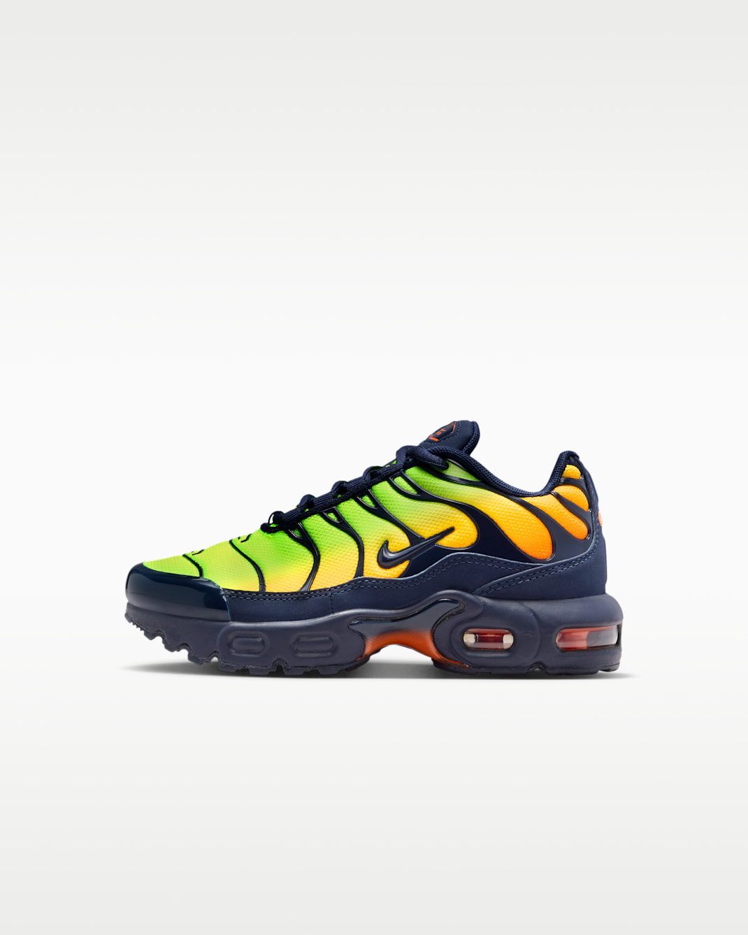 Tenis para niños de preescolar Nike Air Max Plus - Veneno limón/Hipercarmesí/Naranja láser/Azul oscuro