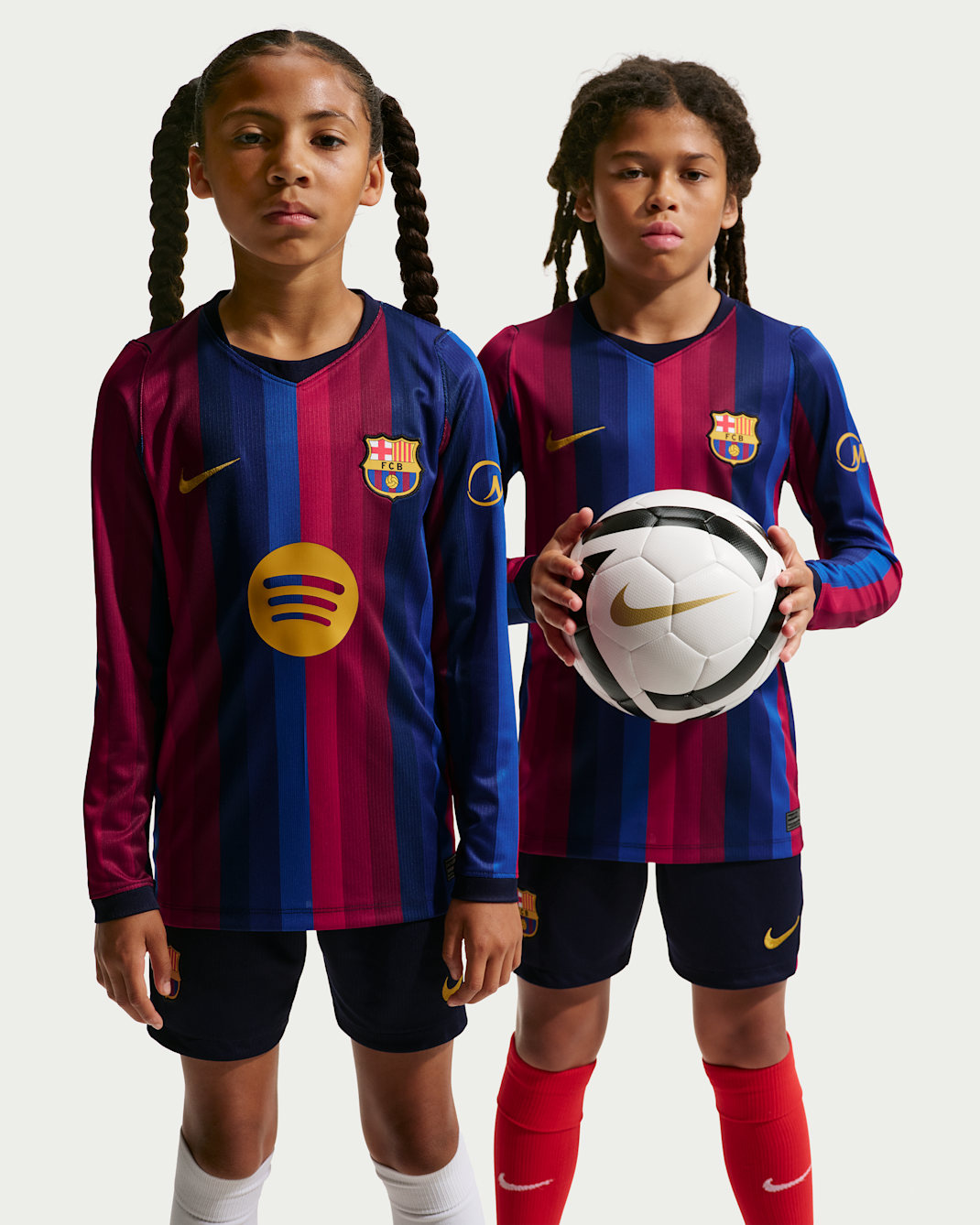 F.C. Barcelona 2026/27 Stadium Home Older Kids' Nike Dri-FIT Football Replica Long-Sleeve Shirt - Deep Garnet/Blue Void/Blackened Blue/Mineral Yellow