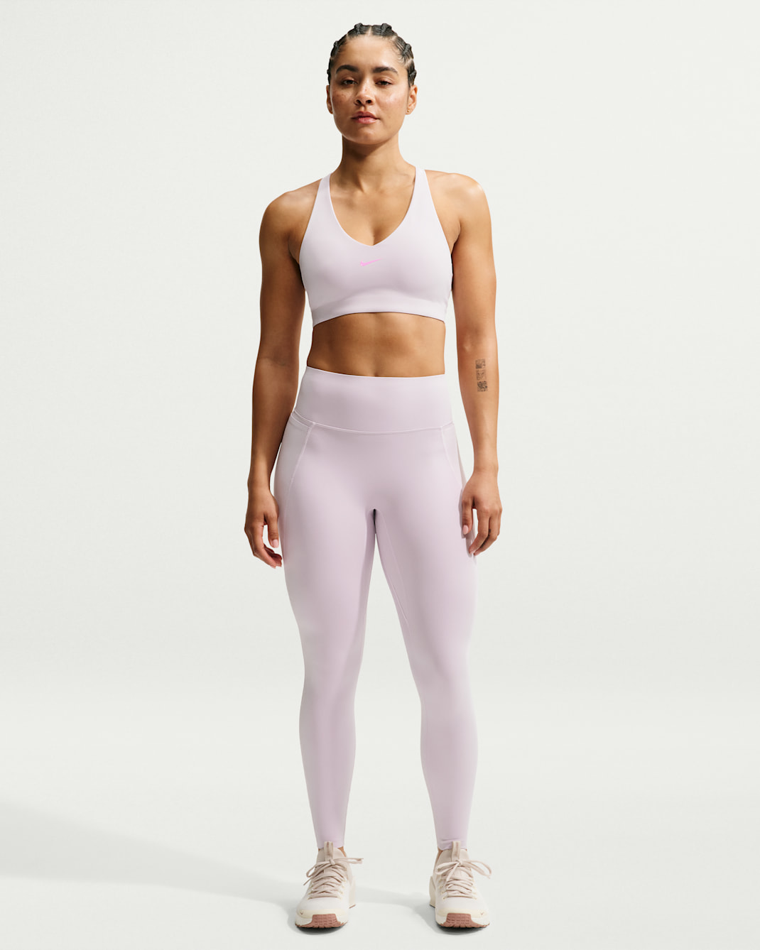 Nike Universa Women's High-Waisted 7/8 Leggings with No Front Seam - Bleached Lilac/Amethyst Wave/Pink Rise