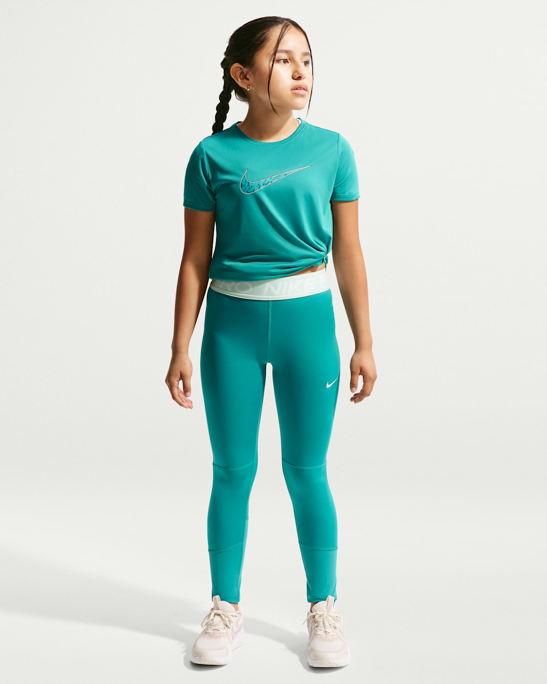 Nike Pro Dri-FIT leggings til store barn (jente) - Energy/Arctic Green/Hvit