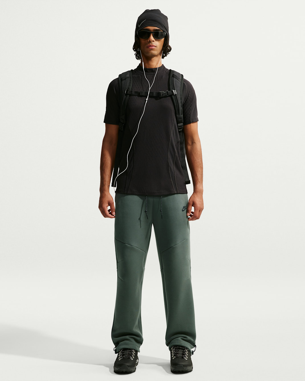 Nike Tech Men's Open-Hem Fleece Pants - Camo Green/Black