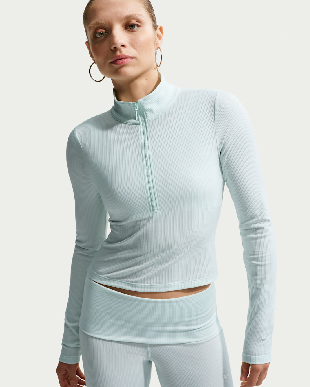 Nike Sportswear Chill Knit Women's Tight Quarter-Zip Long-Sleeve Ribbed Top - Barely Green/Sail