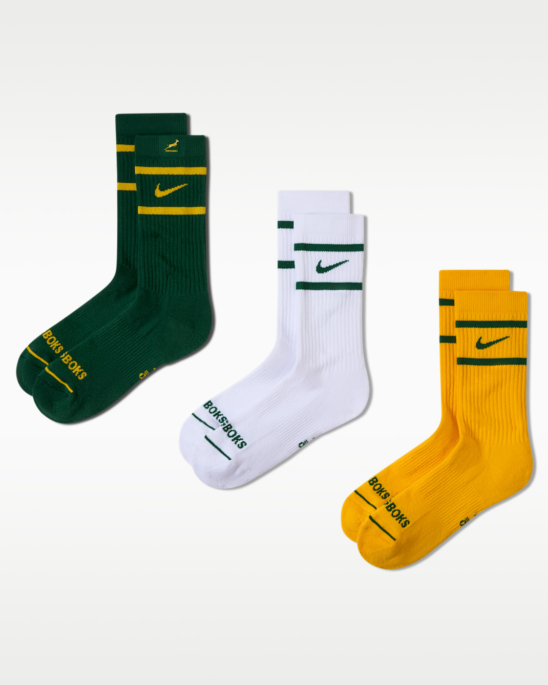 Springboks Unisex Everyday Cushion 3-Pack Socks - Gorge Green/University Gold/White/Gorge Green
