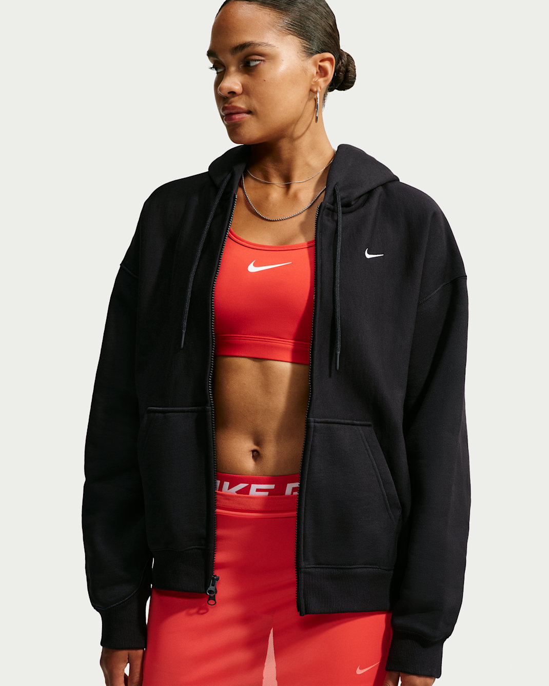 Nike Studio Fleece Heavyweight Sudadera con capucha, cremallera completa y ajuste oversize - Mujer - Total Black/Sail