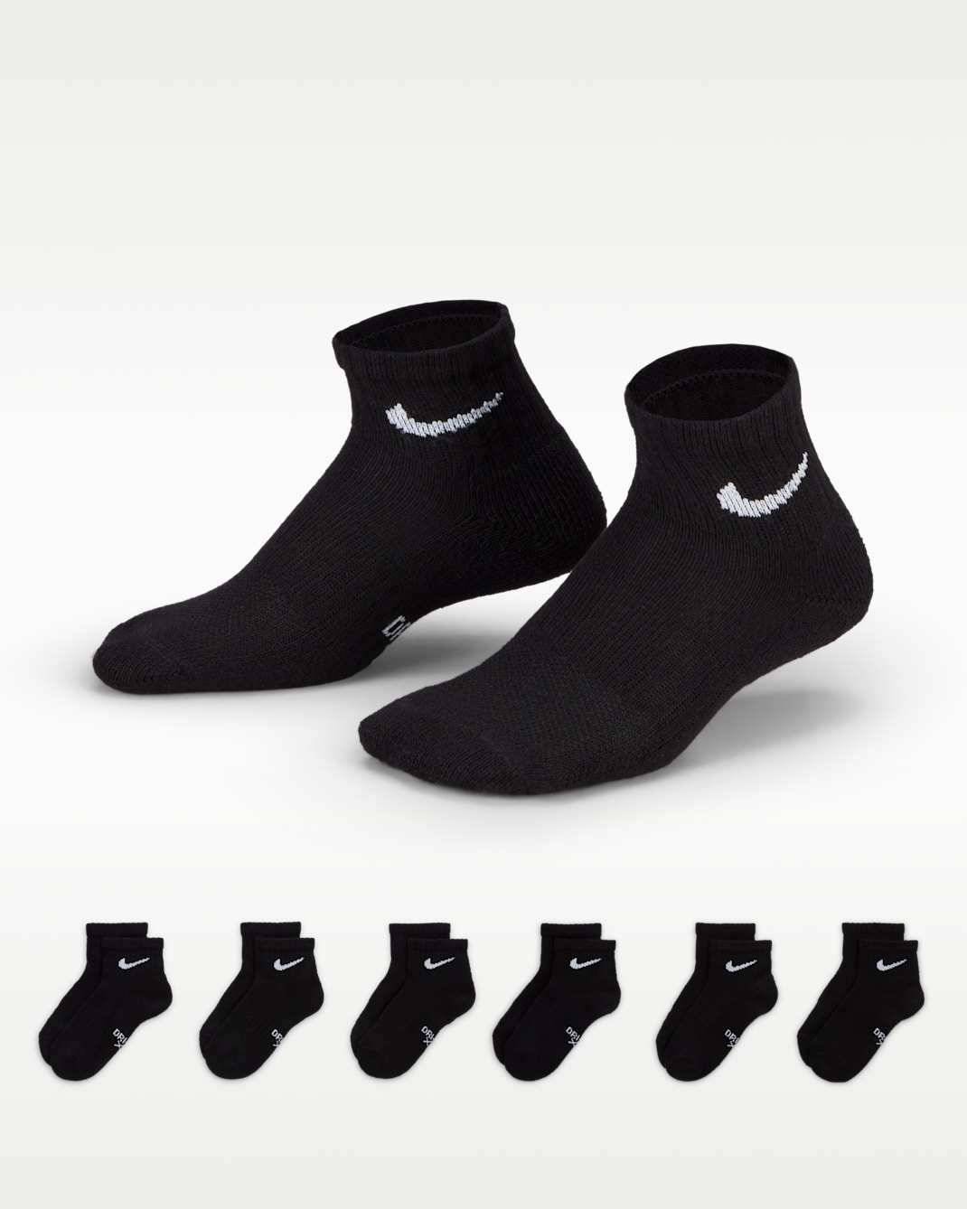 Nike Dri-FIT Performance Basics Little Kids' Quarter Socks (6 Pairs) - Black