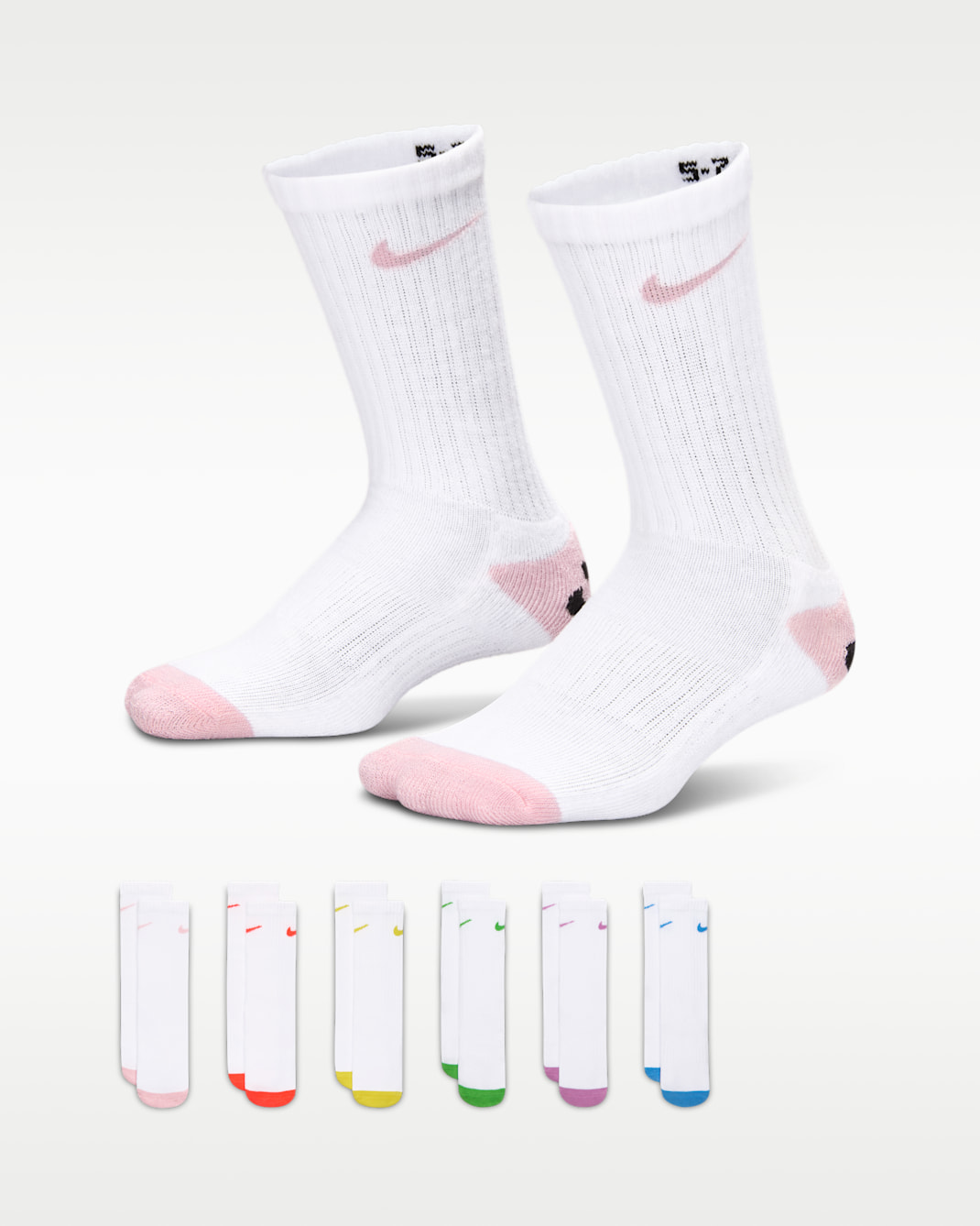 나이키 스마일리 크루 삭스(6켤레) 리틀키즈 드라이 핏 양말 - 미디엄 소프트 핑크