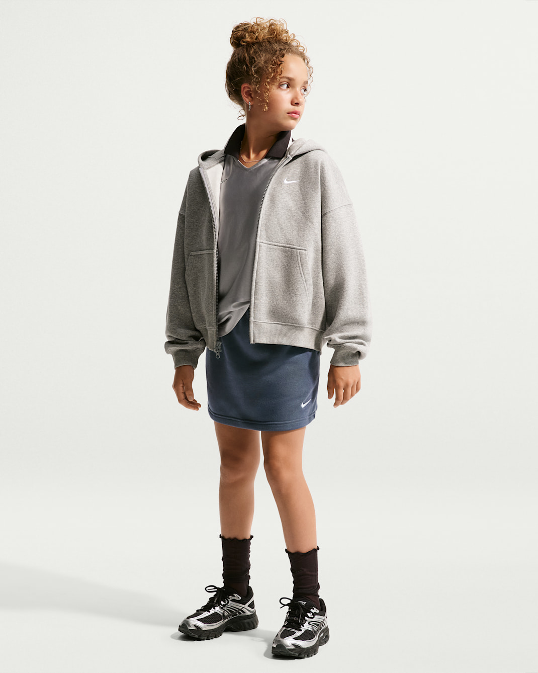 Nike Sportswear Studio Fleece Big Kids' (Girls') French Terry Skirt - Thunder Blue/White