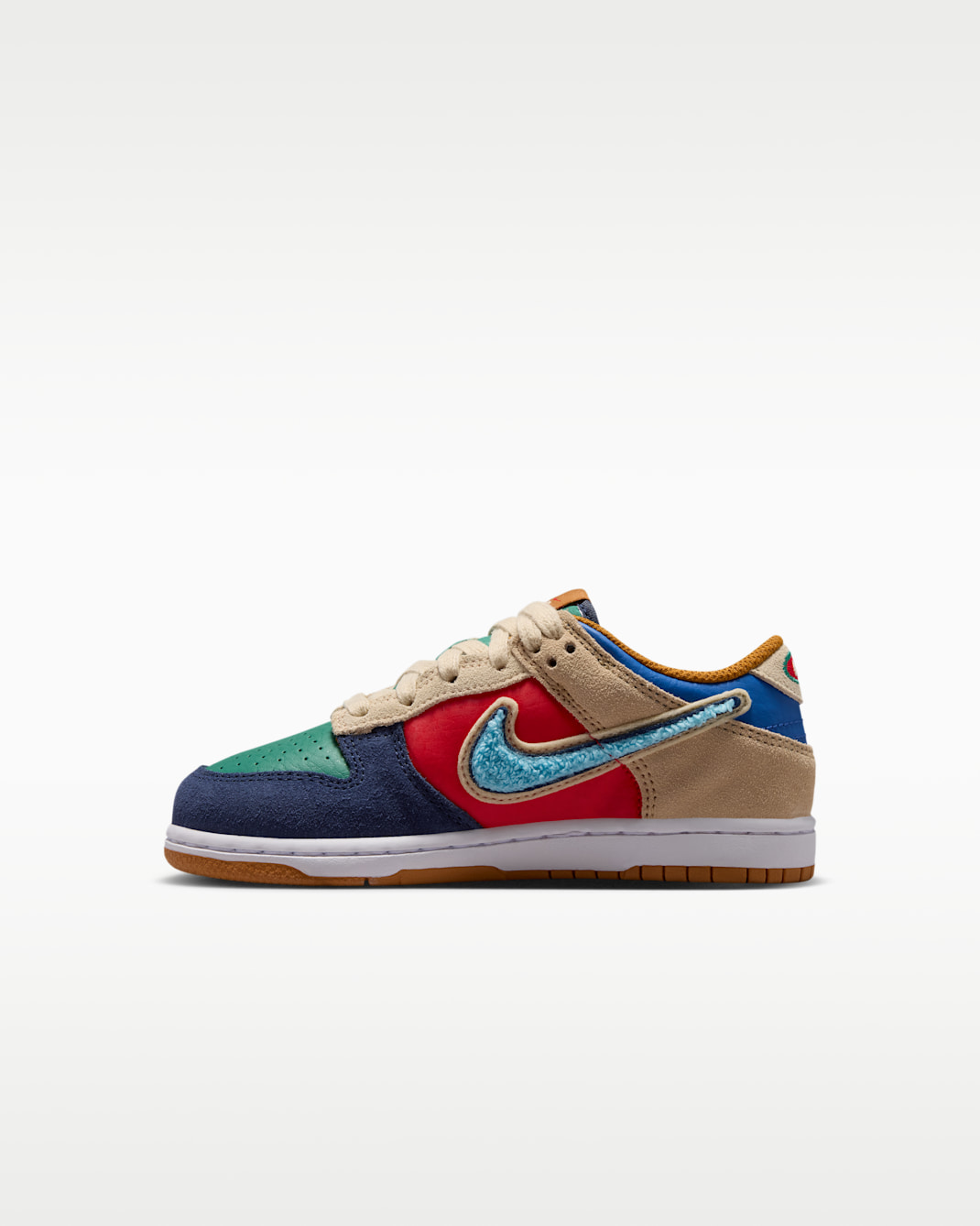 Tenis para niños de preescolar Nike Dunk Low - Azul marino medianoche/Verde ruido/Lino/Rojo velocidad