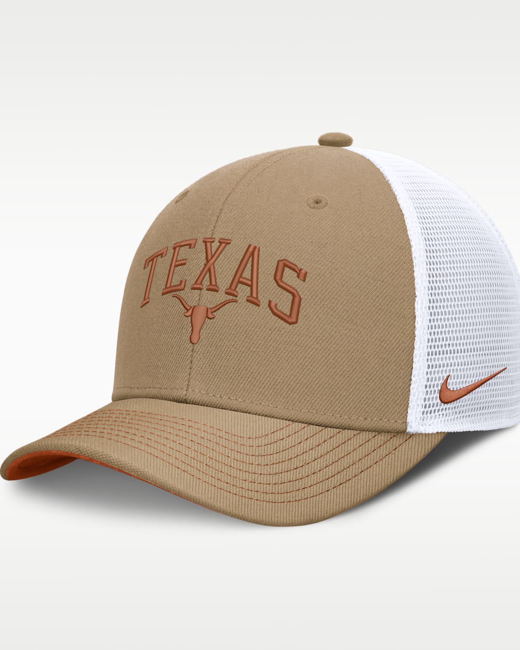 Texas Primetime Arched Men's Nike Dri-FIT College Trucker Adjustable Hat - Classic Beige/Burnt Orange