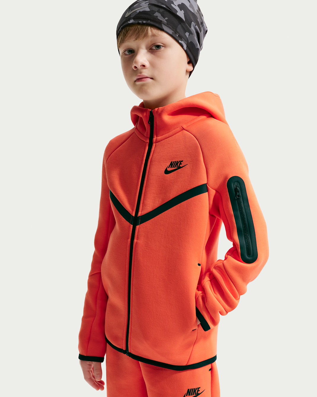 Nike Sportswear Tech Fleece Big Kids' Full-Zip Hoodie - Turf Orange/Black/Black