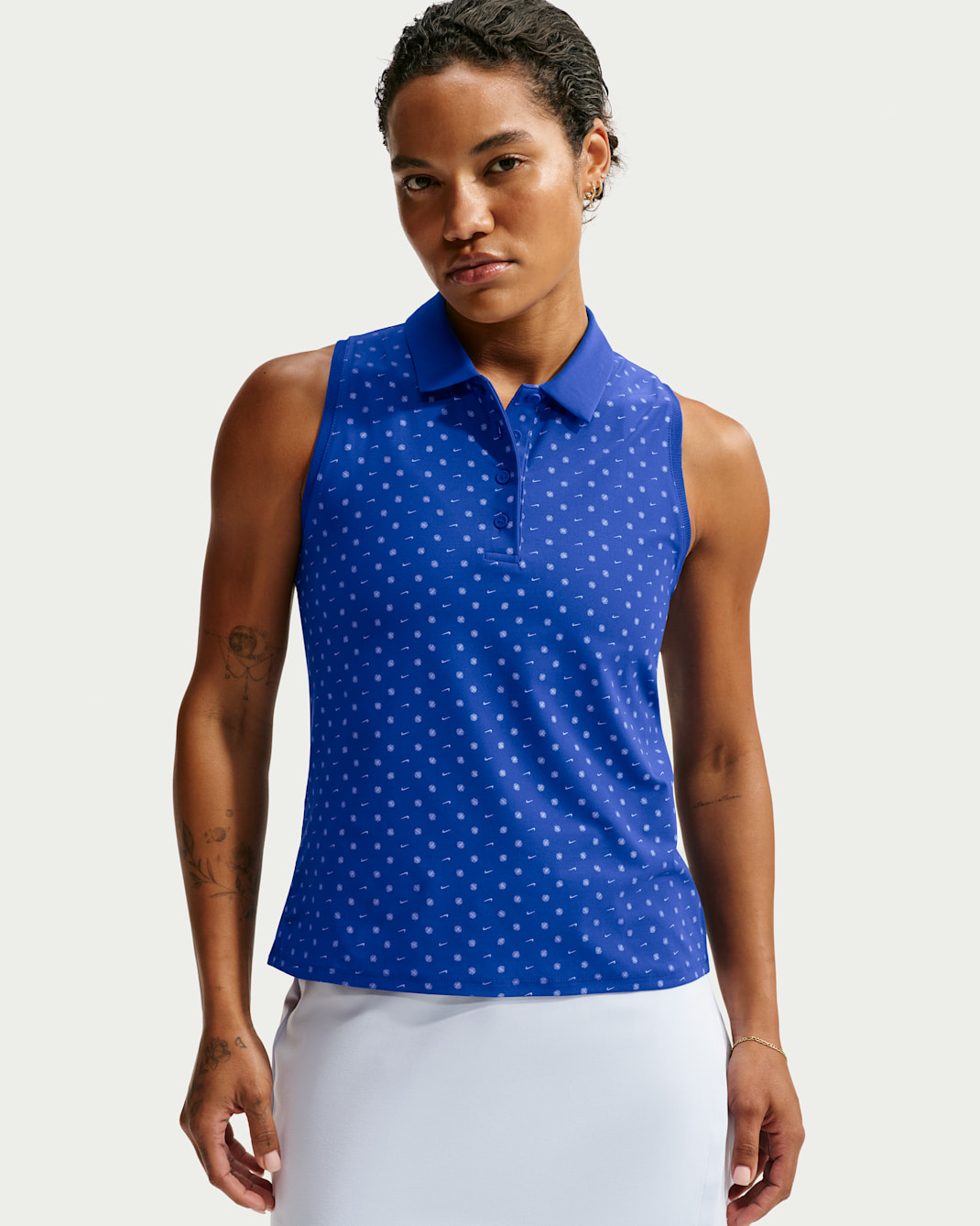 Nike Victory Women's Dri-FIT Sleeveless Printed Golf Polo - Old Royal/Aluminum/White