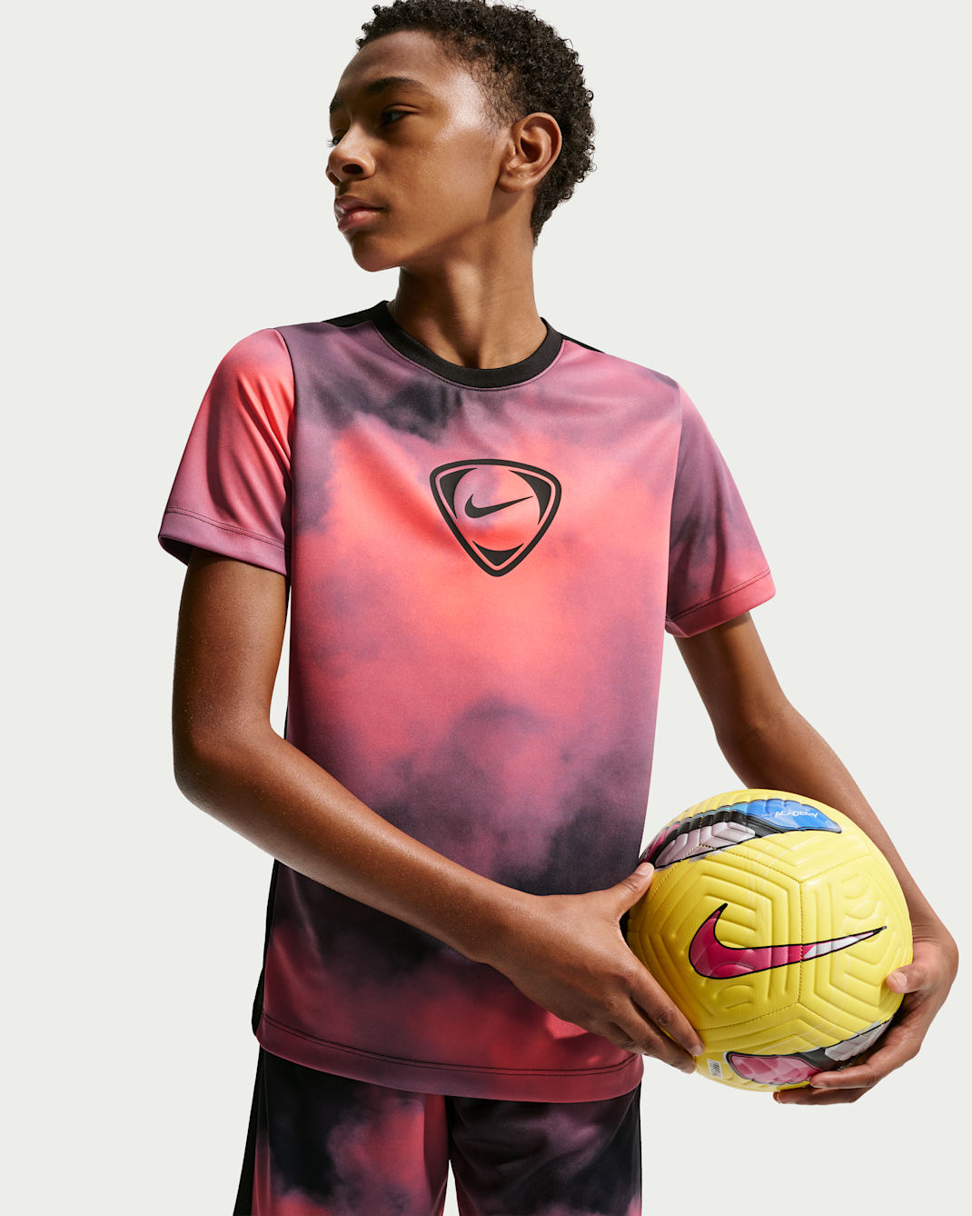 Nike Academy+ Older Kids' Dri-FIT Short-Sleeve Football Top - Hot Lava/Black/Black