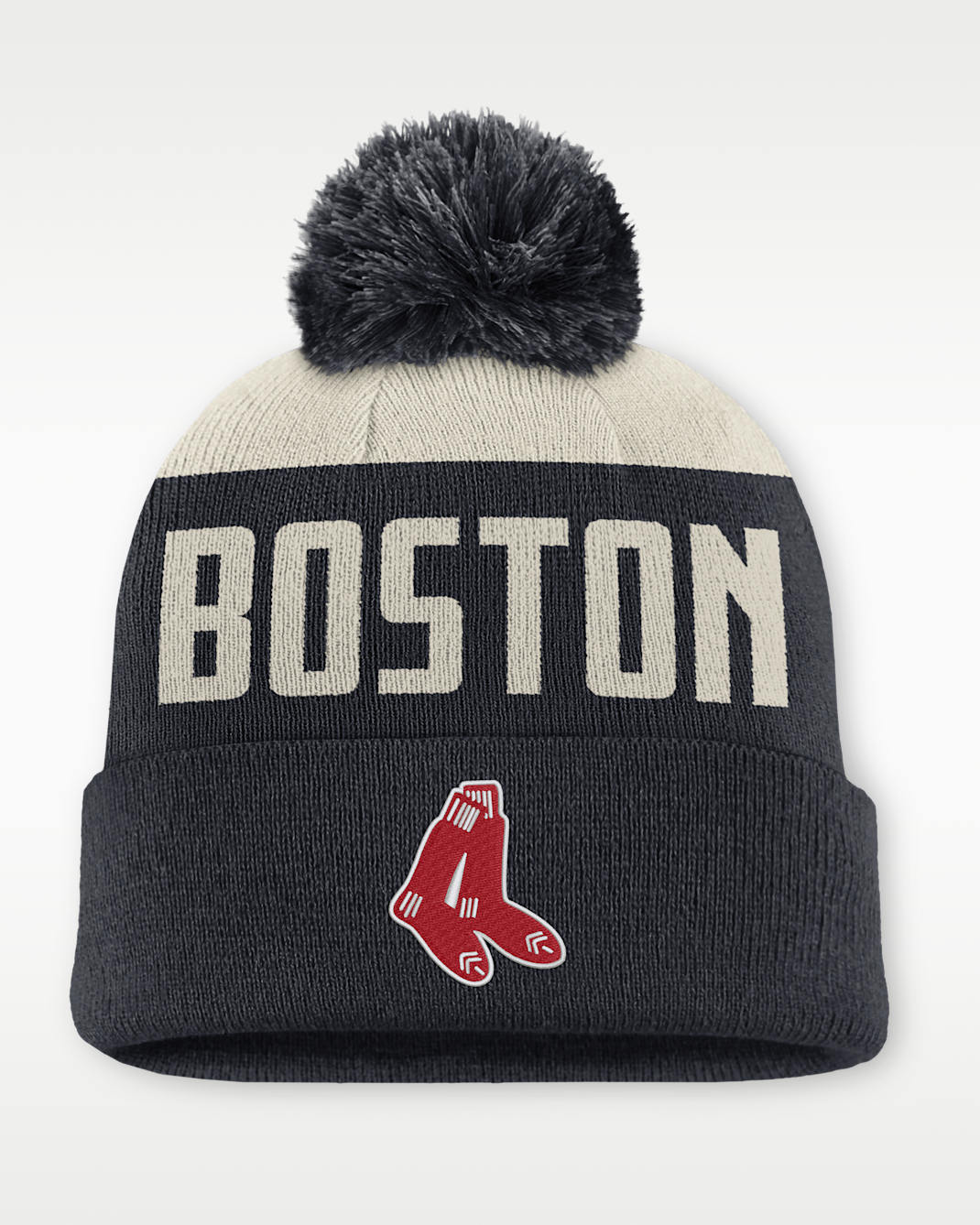 Gorro con dobladillo y pompón Nike de la MLB para hombre Boston Red Sox Cooperstown Peak - Blanco/Azul oscuro