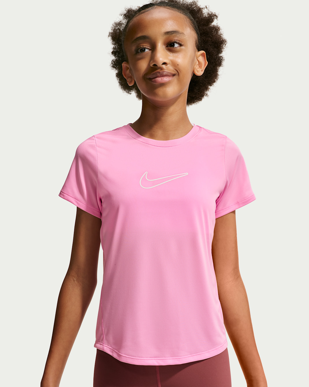 Nike One Fitted Older Kids' (Girls') Dri-FIT Short-Sleeve Top - Pink Rise/White