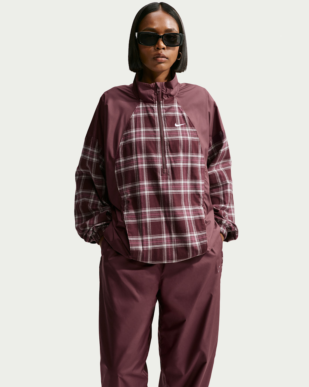 Nike Sportswear Oversize-Flanell-Anorak mit Karomuster (Damen) - Mystic Dates/Weiß