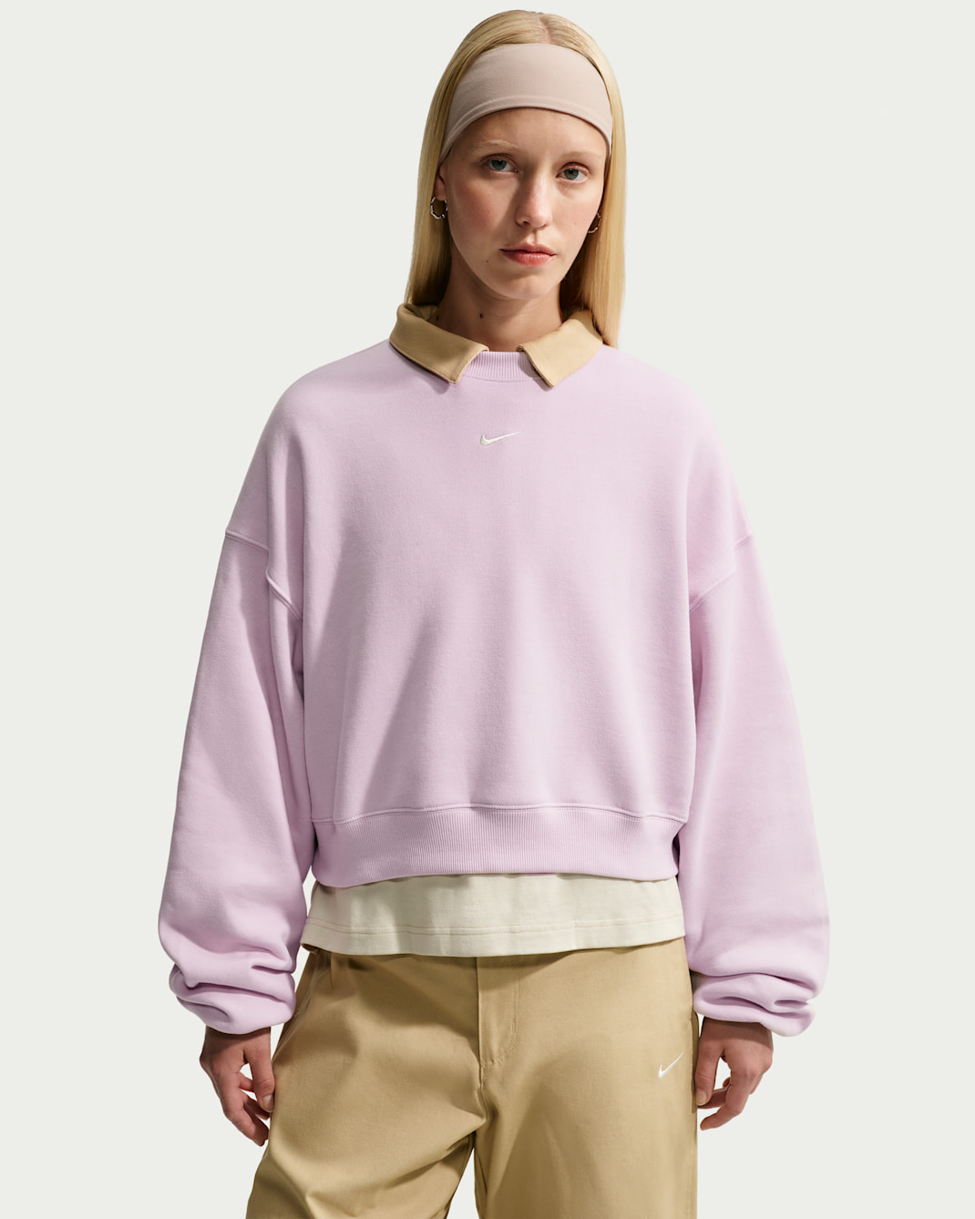 Nike Studio Fleece Medium Weight Women's Oversized Cropped Crew - Bleached Lilac/Sail