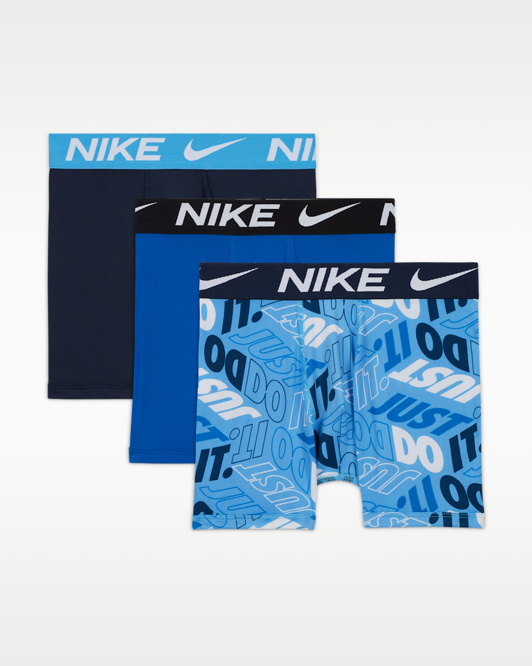 Nike Dri-FIT Essentials Big Kids' Printed Boxer Briefs (3-Pack) - White/University Blue