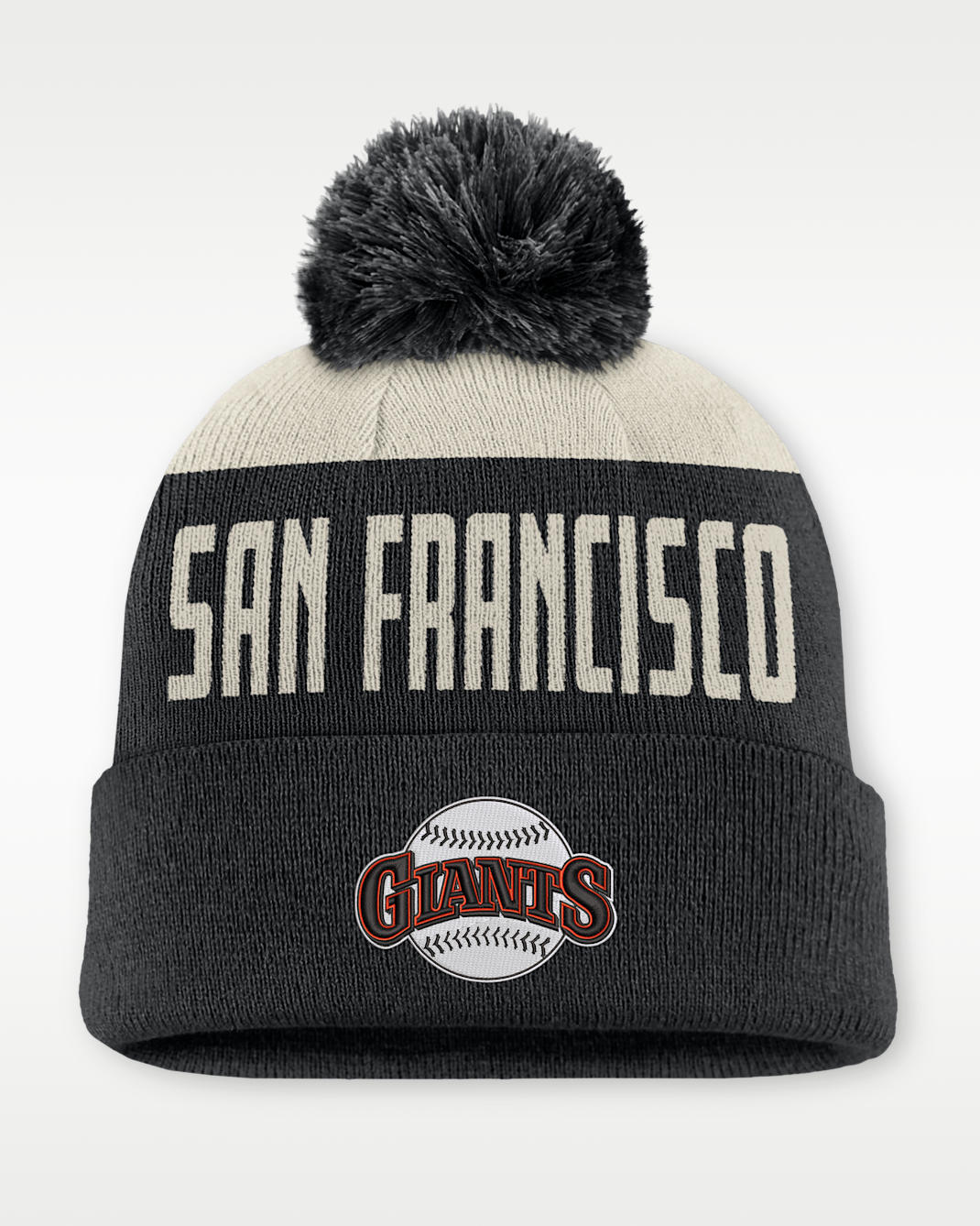 Gorro con dobladillo y pompón Nike de la MLB para hombre San Francisco Giants Cooperstown Peak - Negro/Blanco