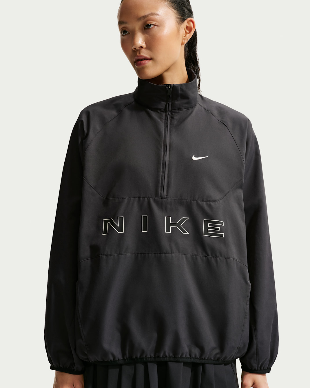 나이키 스포츠웨어 여성 오버사이즈 쿼터집 재킷 - 블랙/블랙/초크
