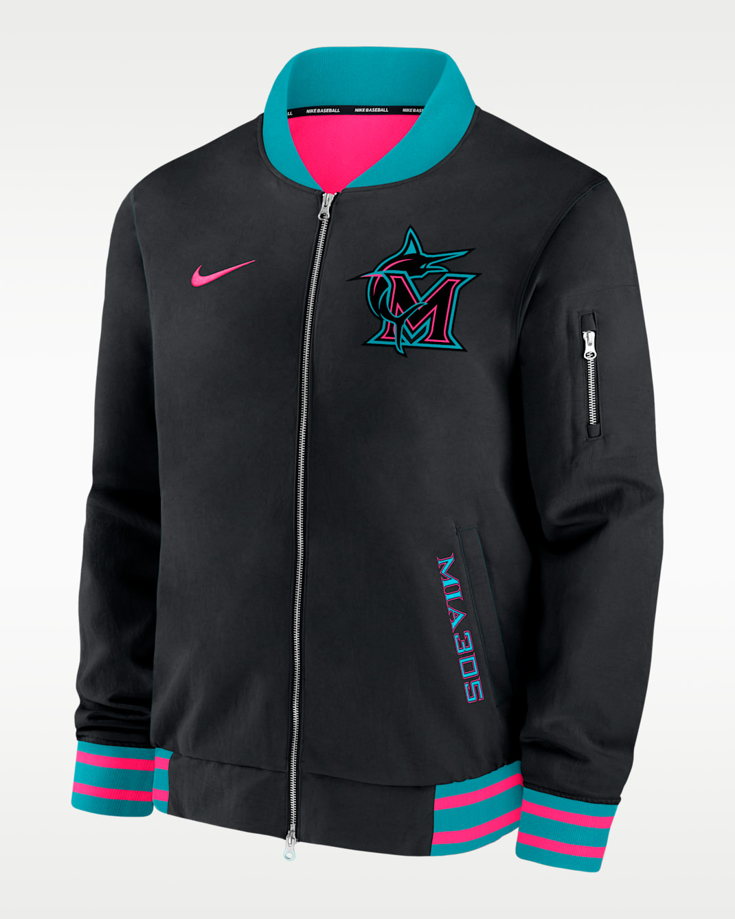 Miami Marlins Authentic Collection City Connect Men's Nike MLB Full-Zip Bomber Jacket - Black