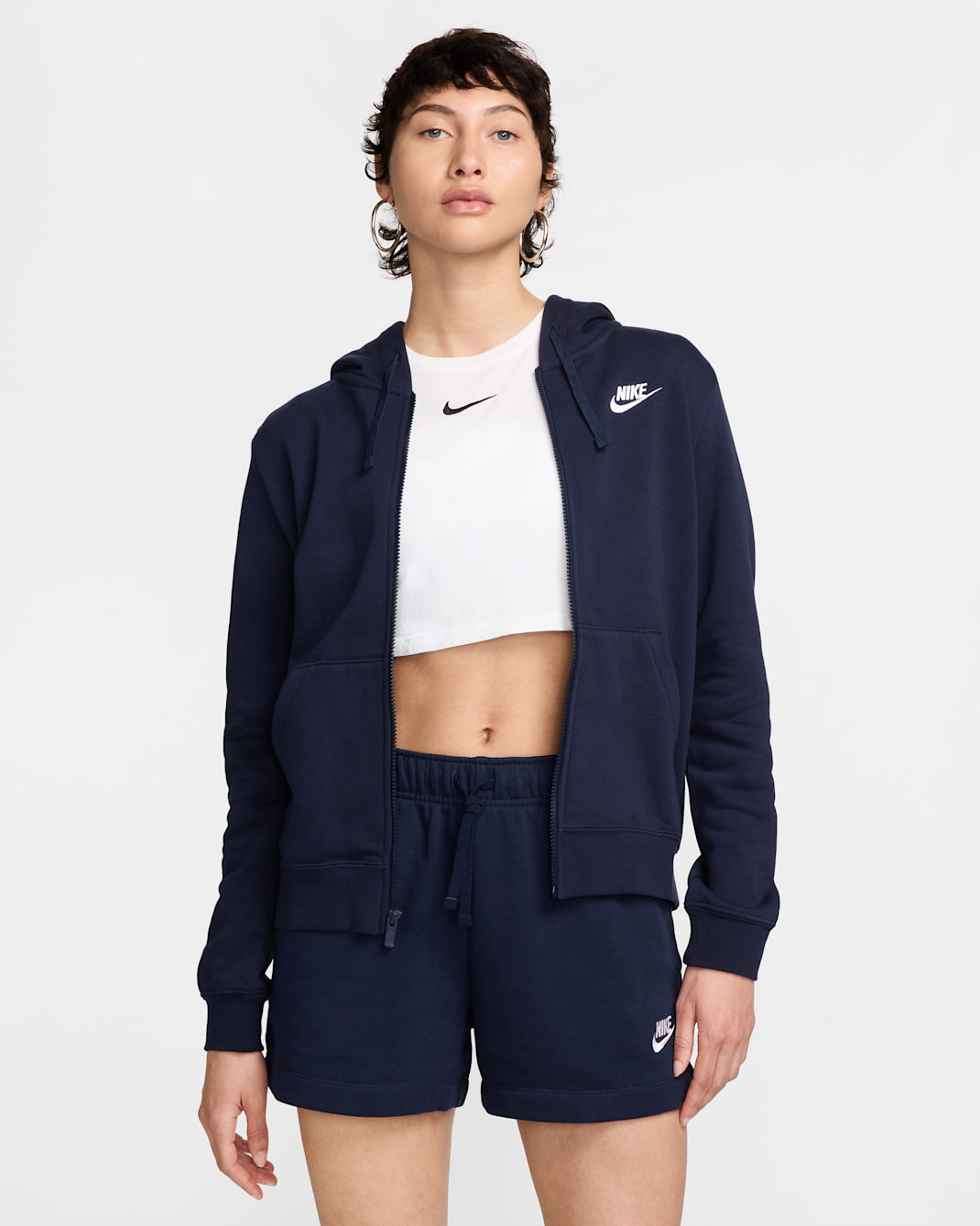 Sudadera con gorro de cierre completo para mujer Nike Sportswear Club Fleece - Obsidiana/Blanco