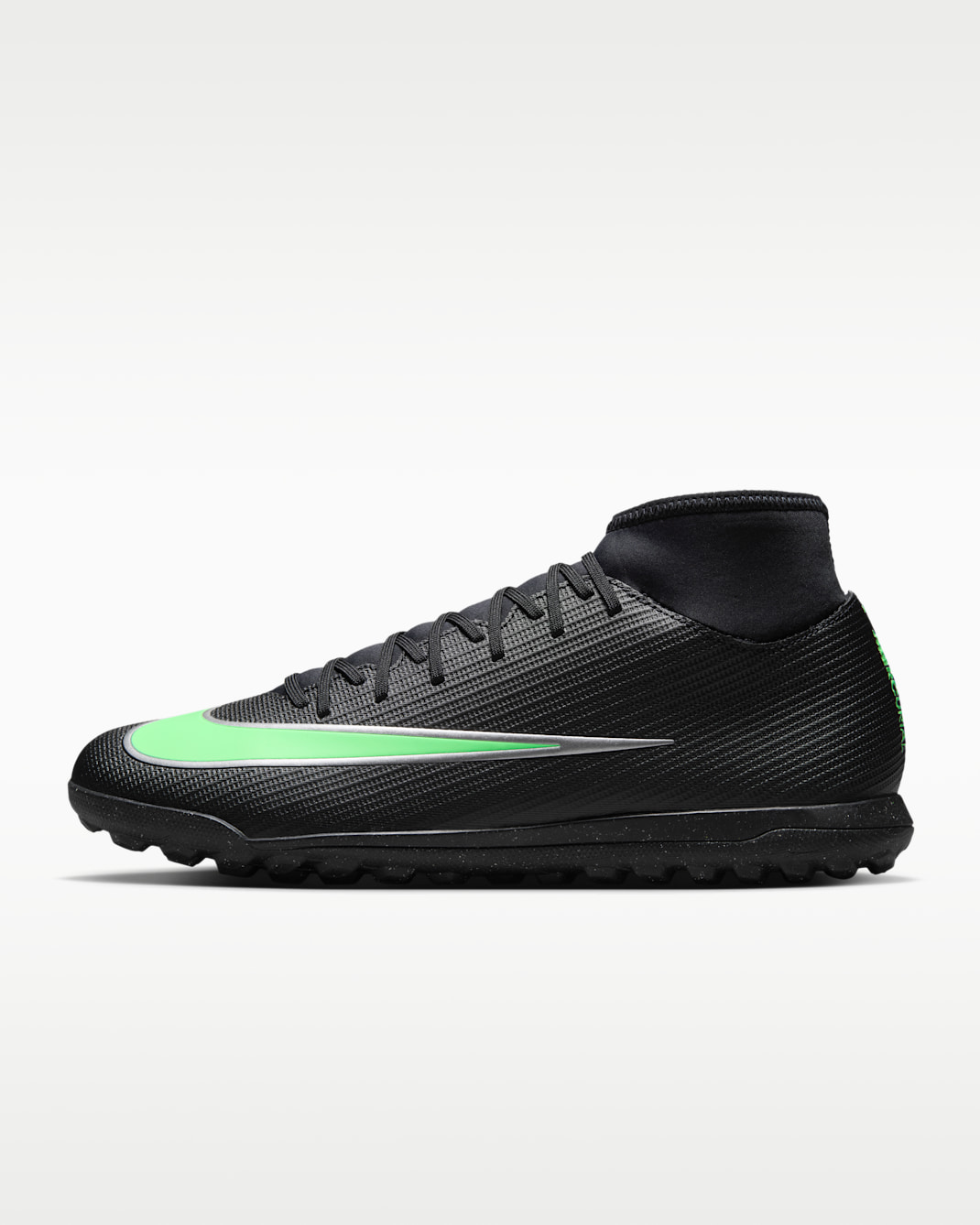 Nike Mercurial Superfly 11 Club Turf High-Top Football Shoes - Black/Black/Illusion Green