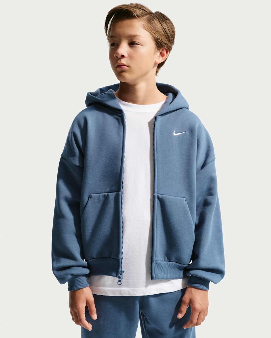 Nike Sportswear Solo Swoosh Big Kids' Fleece Full-Zip Hoodie - Diffused Blue/Sail
