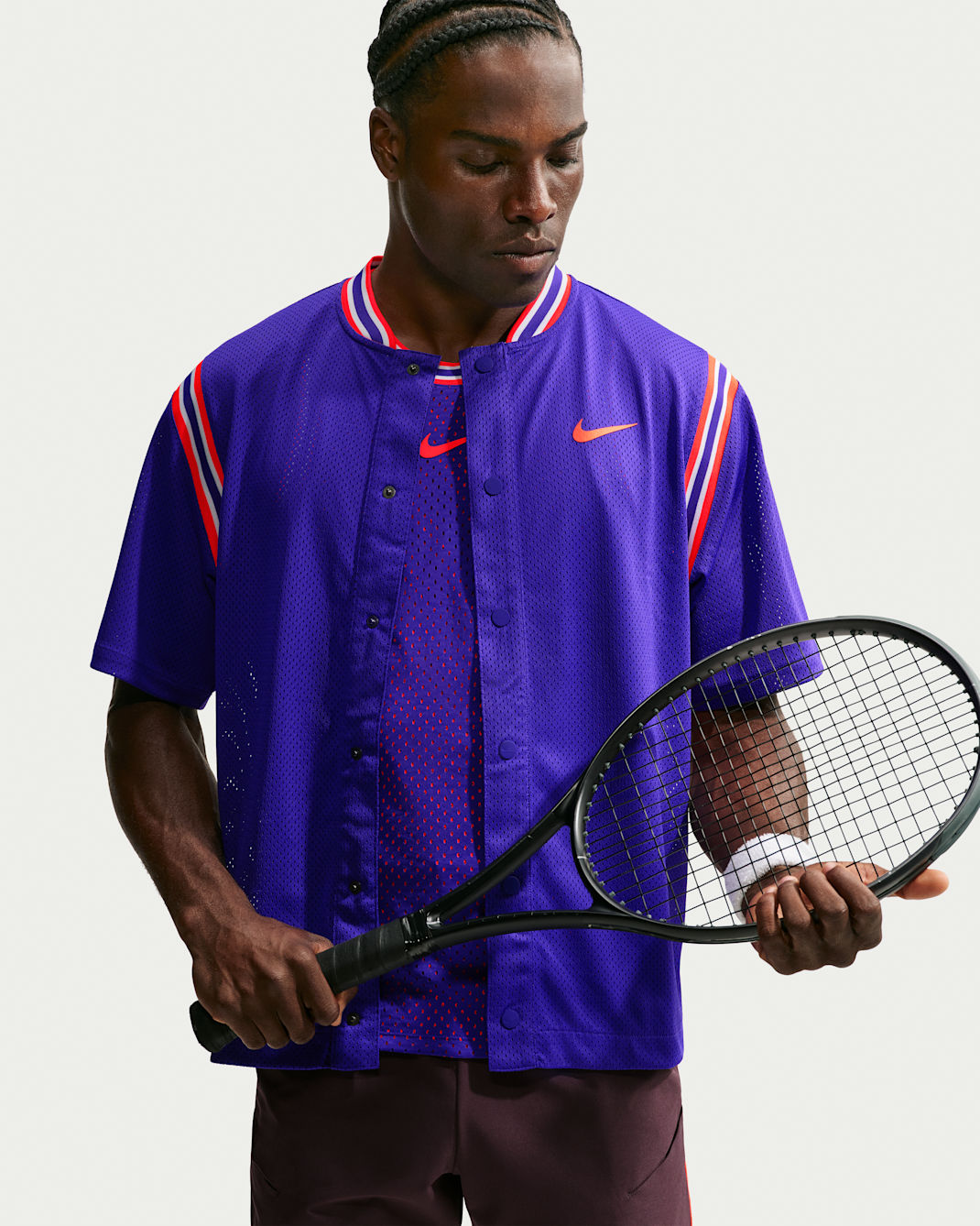 NikeCourt Slam Men's Dri-FIT Button-Up Tennis Top - Dark Concord/Bright Crimson