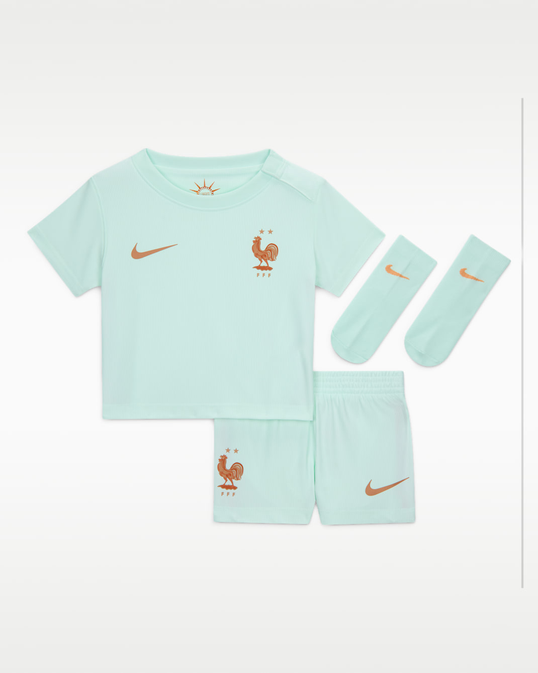 FFF 2026 Stadium Away Baby/Toddler Nike Football Replica 3-Piece Kit - Igloo/Monarch/Metallic Copper